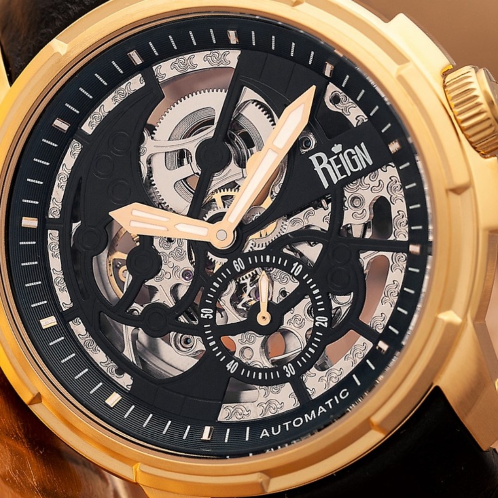 NWT Gold and Black Automatic Leather Watch